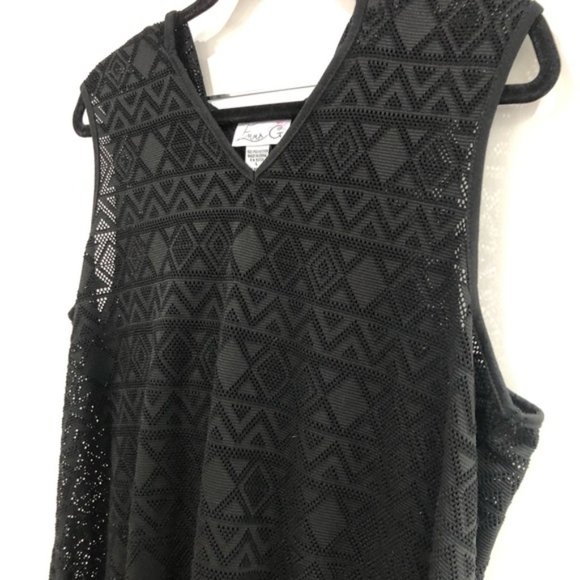 Emma G Black Woven Hooded Cover Up Diamonds and Triangles Poly Woman’s L… - Picture 2 of 6